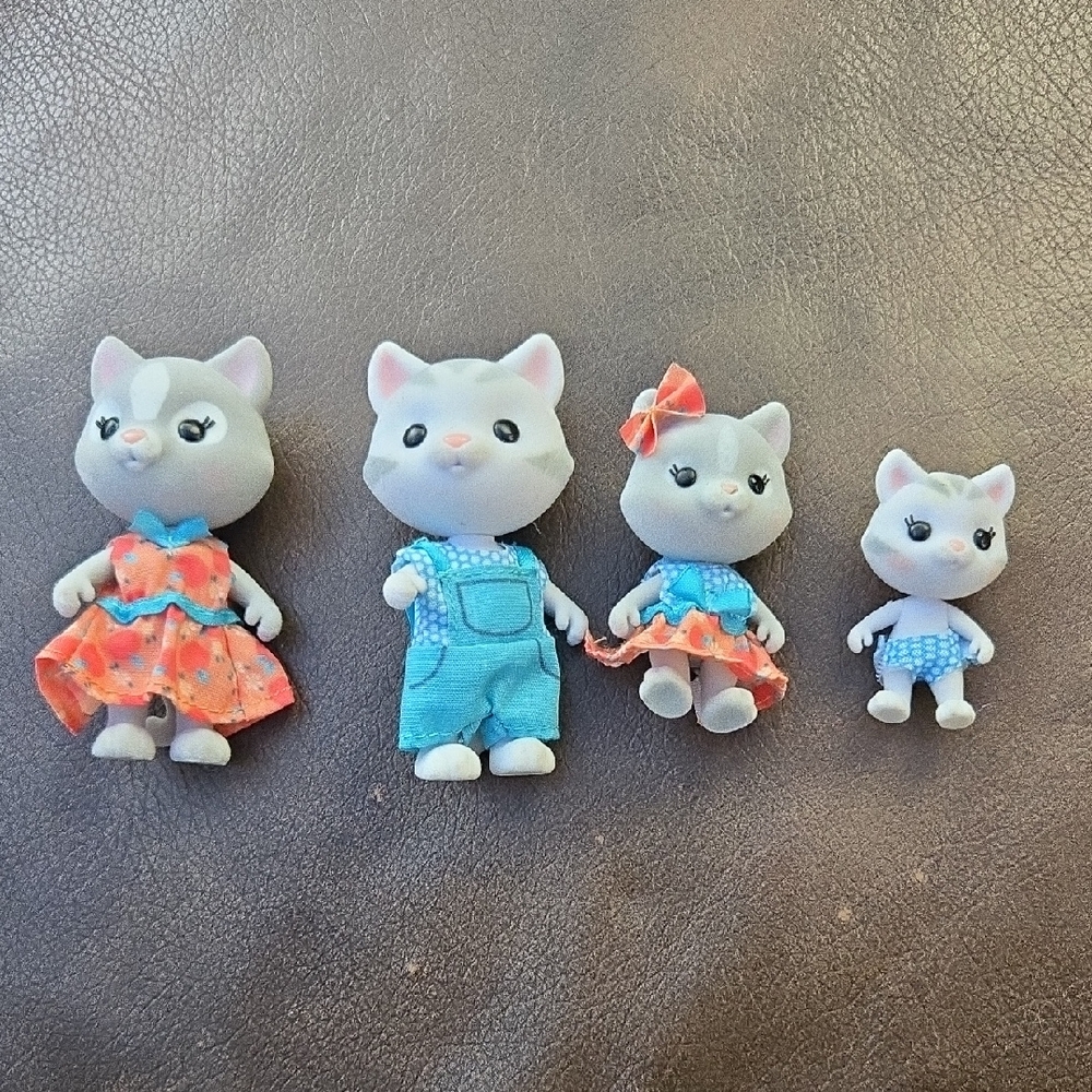Adorable Cat Family Doll Set with Colorful Outfits